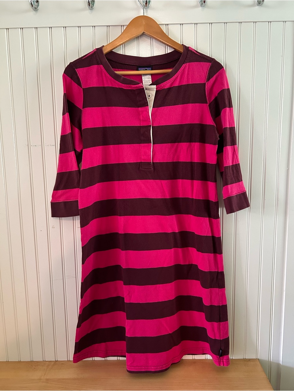 Patagonia Pink and Brown Striped Rugby-Shirt Dress